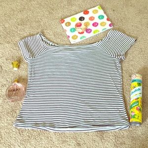 horizontal strip off shoulder top